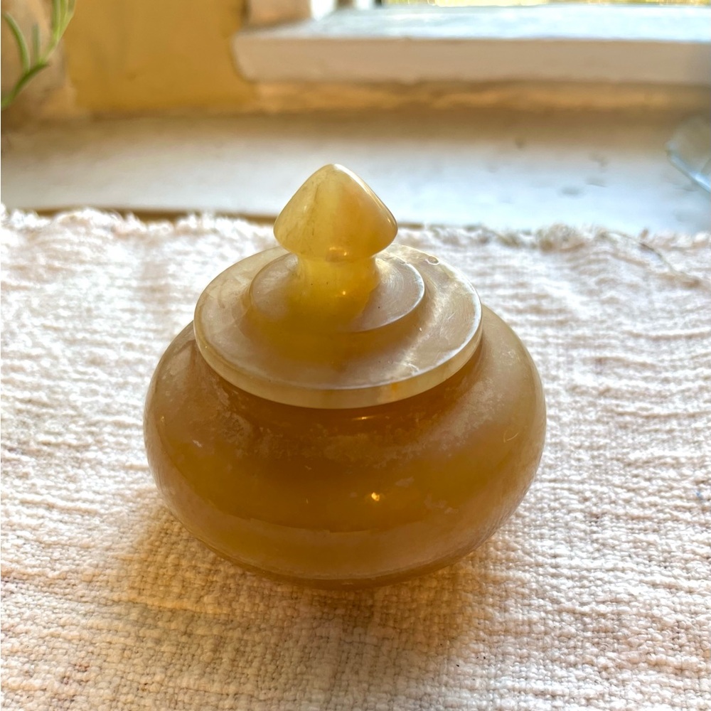 Vintage Polished Alabaster Lidded Bowl